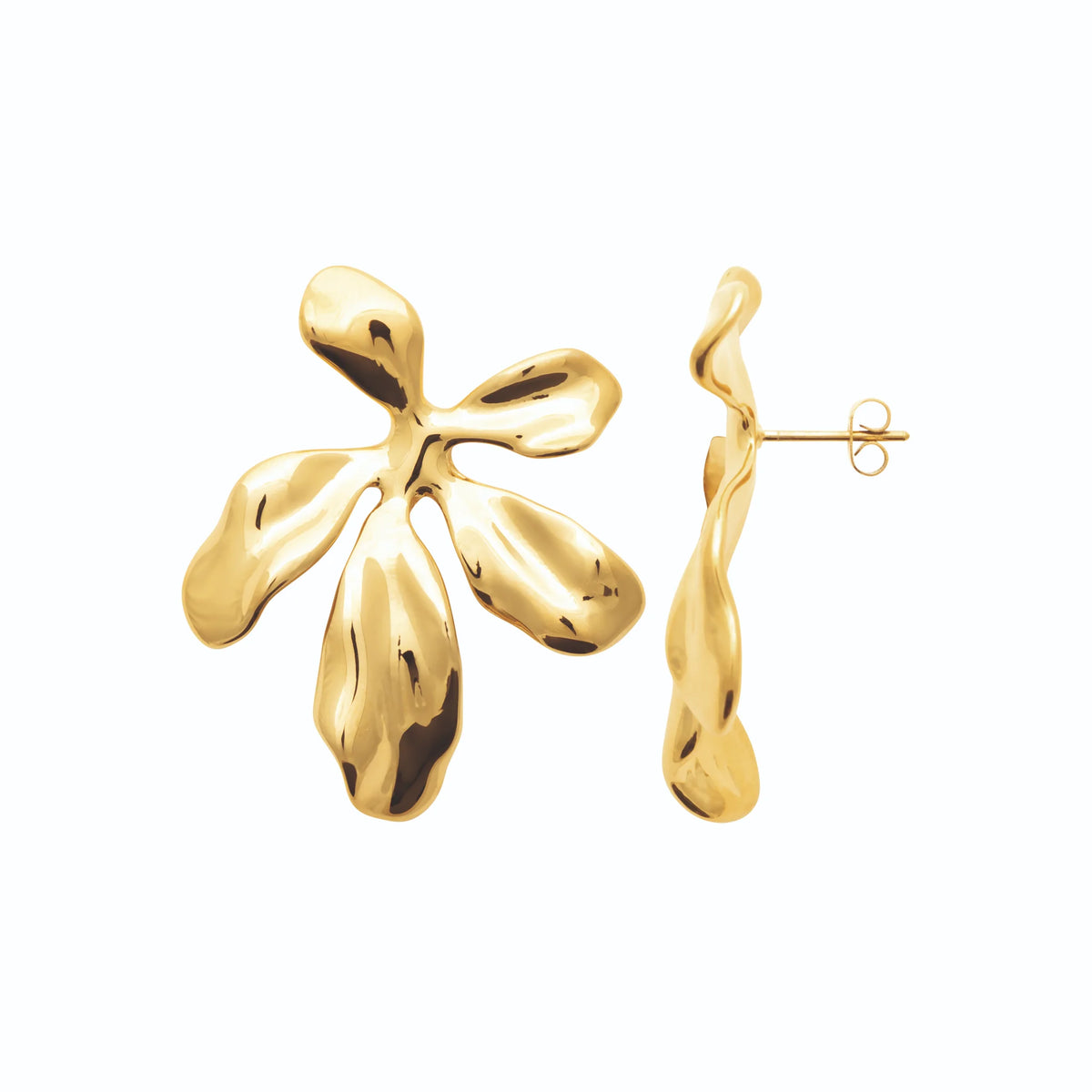 Boucles d’oreilles bouquet de feuilles martelées en acier PVD doré