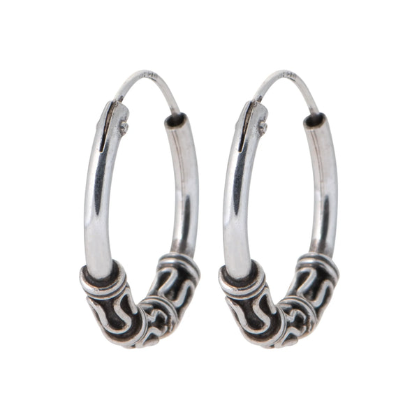 Boucles d’oreilles créoles balinaises patinées en argent 925