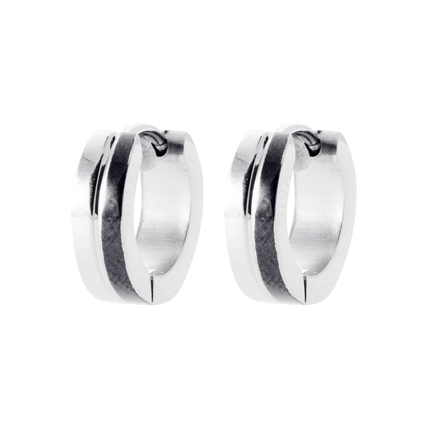 Boucles d’oreilles créoles en acier à bande noire carbone homme