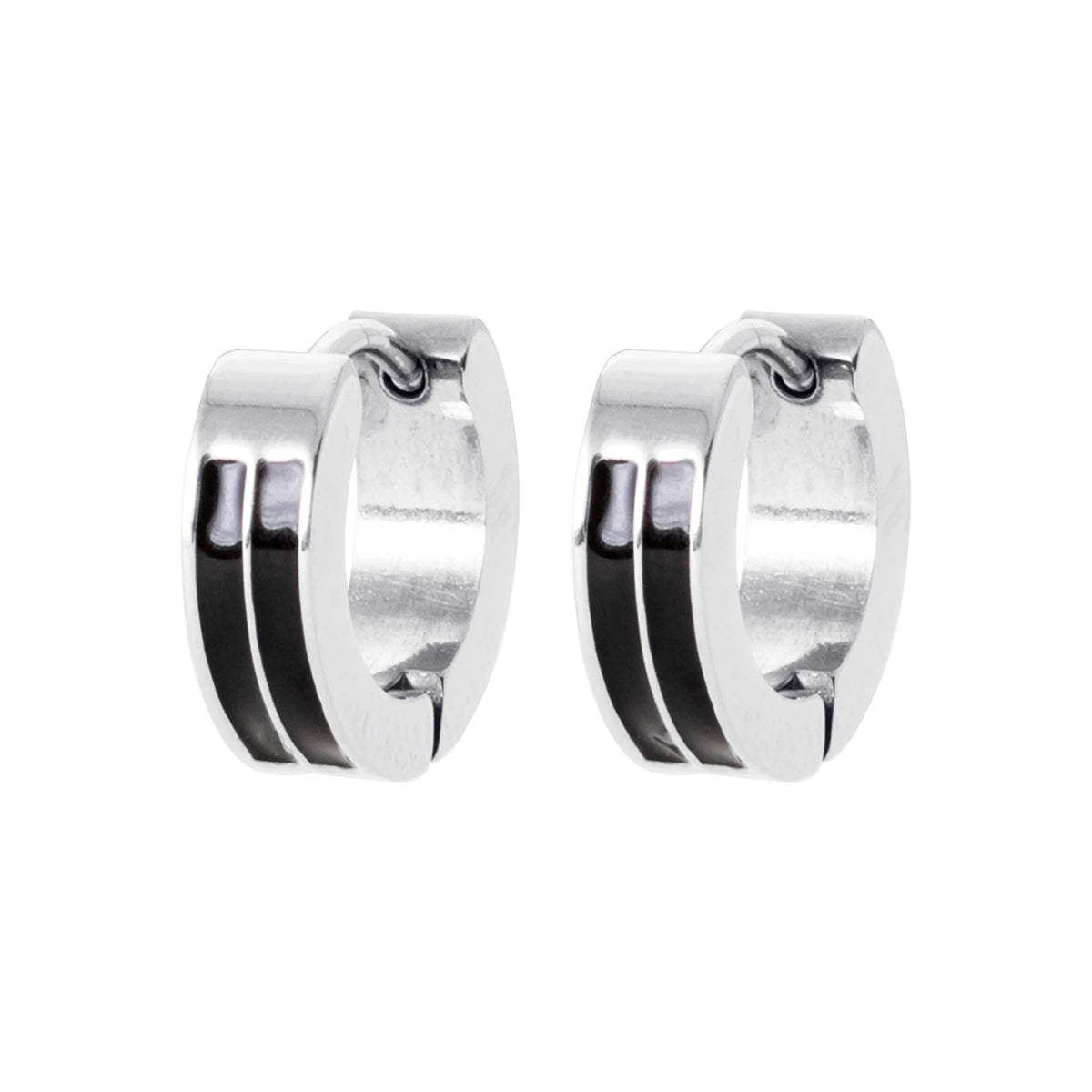 Boucles d’oreilles créoles en acier à bandes laquées noires homme