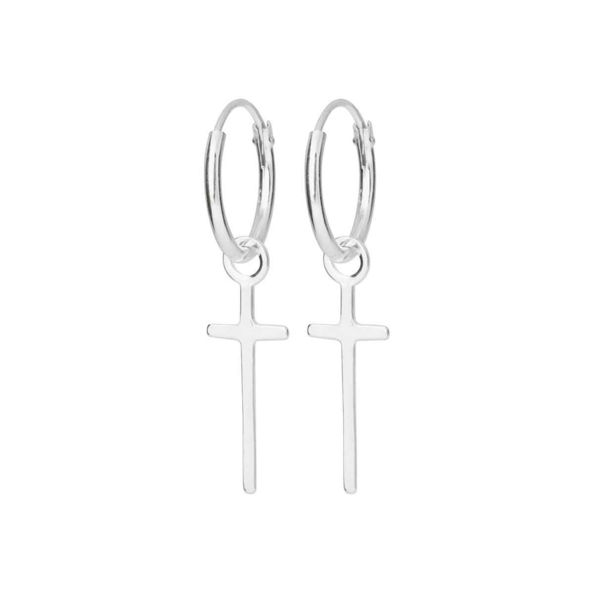 Boucles d’oreilles créoles fines à croix longue en argent 925