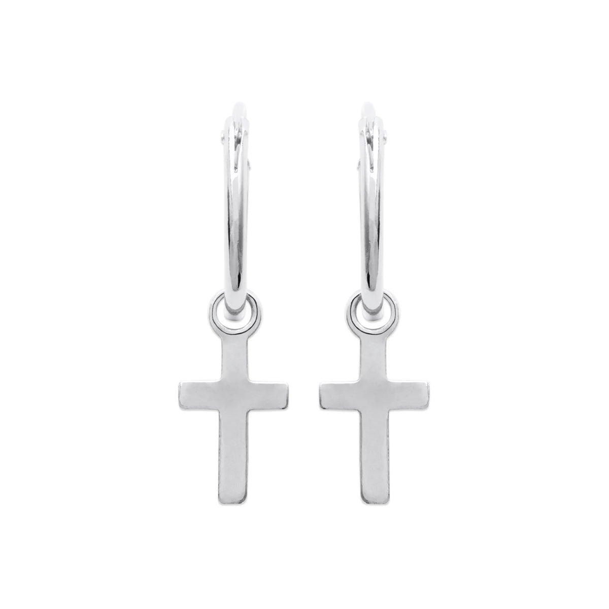 Boucles d’oreilles créoles fines à petite croix en argent 925