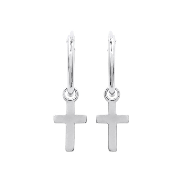 Boucles d’oreilles créoles fines à petite croix en argent 925