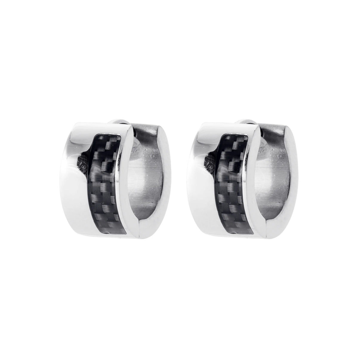 Boucles d’oreilles créoles larges en acier et motif carbone damier homme