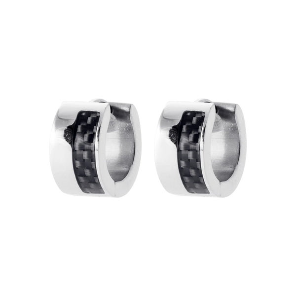 Boucles d’oreilles créoles larges en acier et motif carbone damier homme