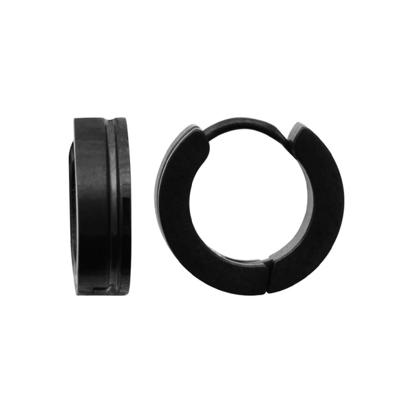 Boucles d’oreilles créoles larges en acier PVD noir homme, autre vue