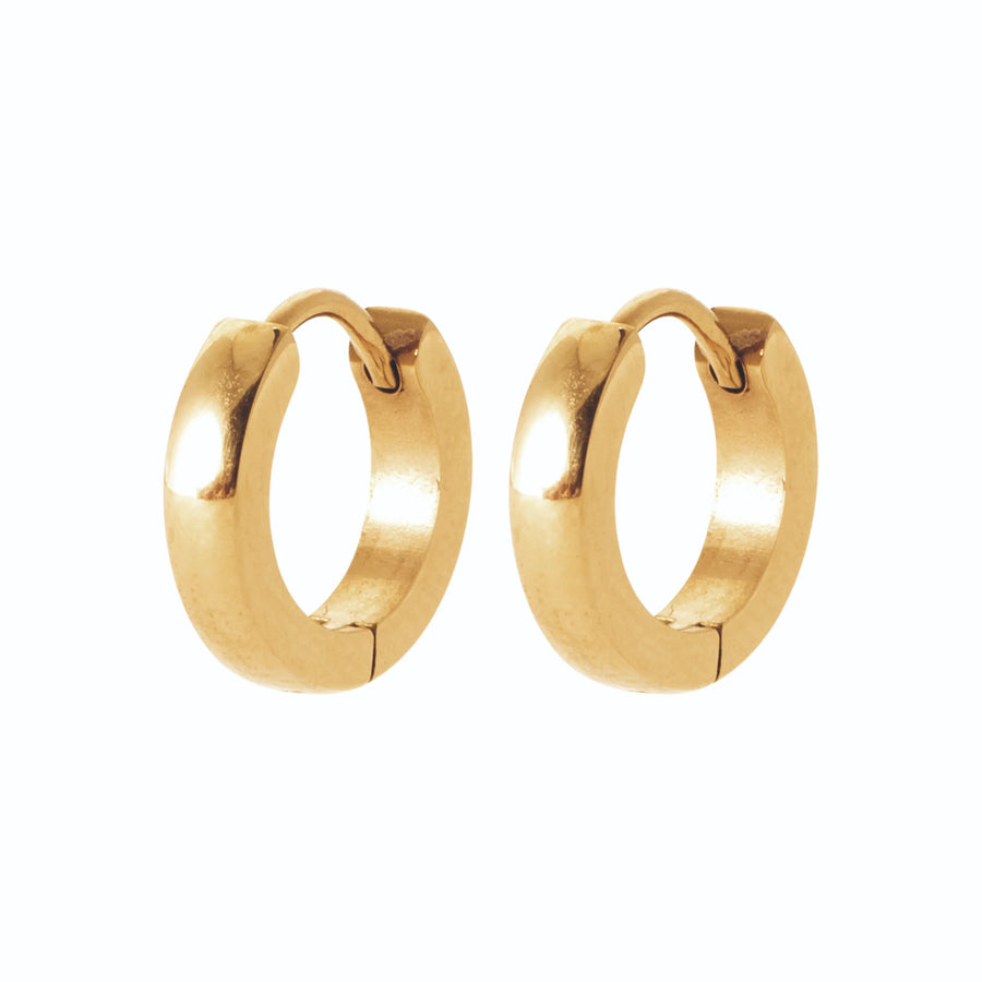 Boucles d’oreilles créoles lisses en acier PVD doré homme, vue de face