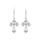 Boucles d’oreilles pendantes croix filigranée en argent rhodié