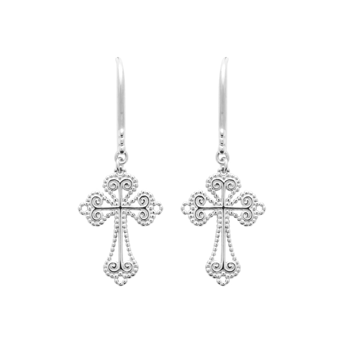 Boucles d’oreilles pendantes croix filigranée en argent rhodié