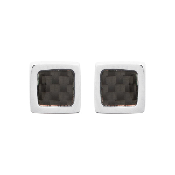 Boucles d’oreilles puces carrées en acier et motif carbone homme