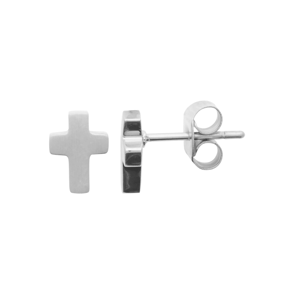 Boucles d’oreilles puces croix en acier homme