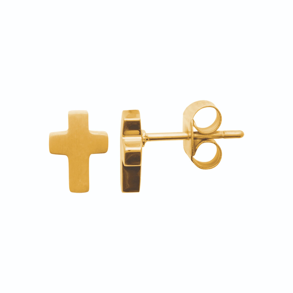 Boucles d’oreilles puces croix en acier PVD doré homme