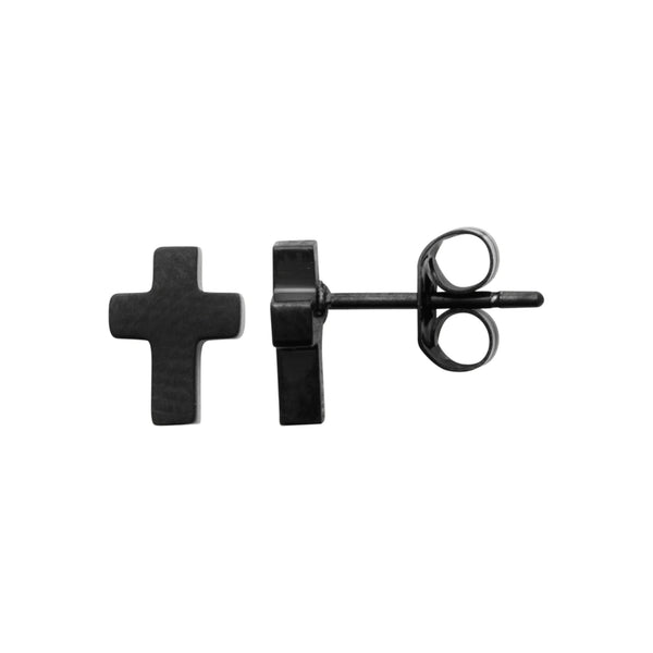 Boucles d’oreilles puces croix en acier PVD noir homme, autre vue