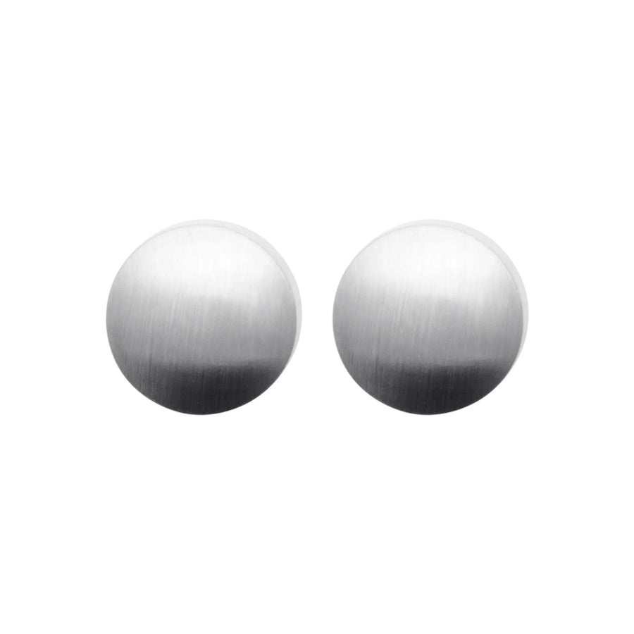 Boucles d’oreilles puces disque en acier brossé homme, vue de face