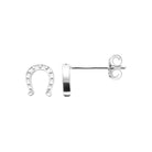 Boucles d’oreilles puces fer à cheval en argent rhodié vu de profil