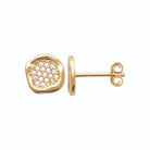 Boucles d’oreilles puces galet pavé de zircons en plaqué or vu de profil