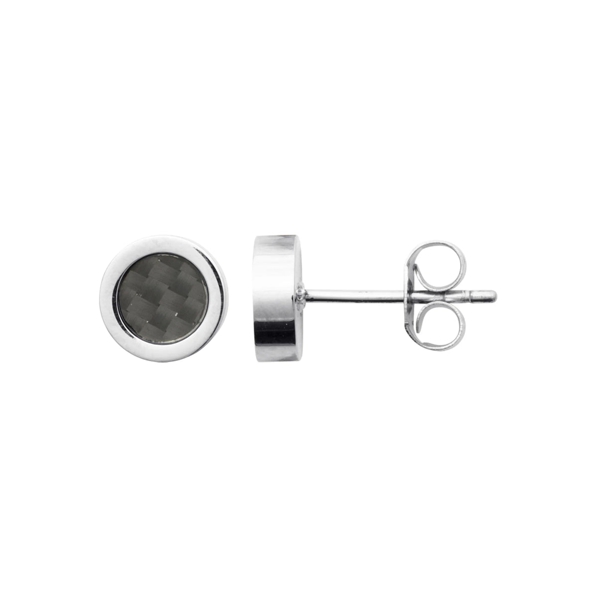 Boucles d’oreilles puces rondes en acier et motif carbone homme