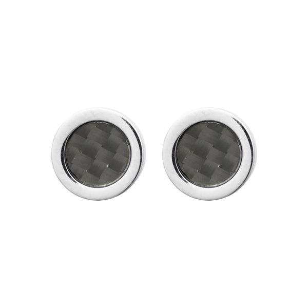 Boucles d’oreilles puces rondes en acier et motif carbone homme