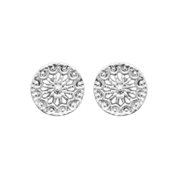 Boucles d’oreilles puces rosace ajourée en argent rhodié