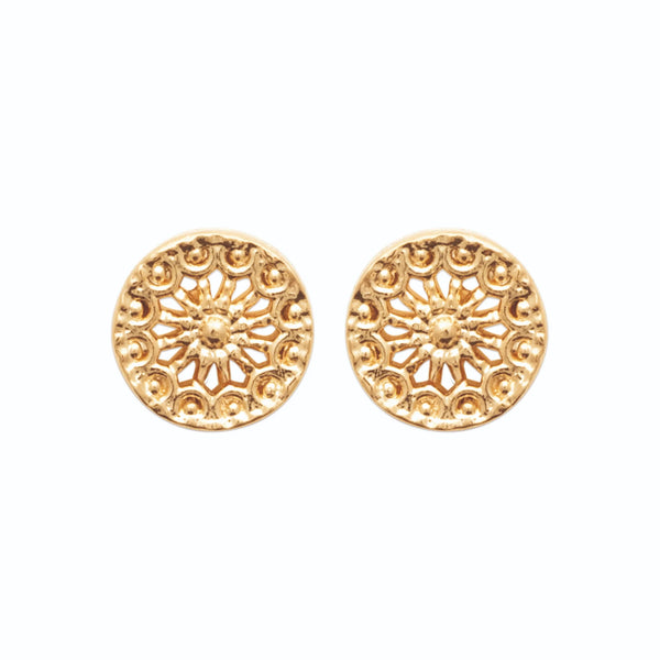 Boucles d’oreilles puces rosace ajourée en plaqué or