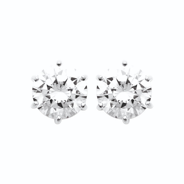 Boucles d’oreilles puces solitaire zircon en argent rhodié
