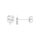 Boucles d’oreilles puces trèfle à quatre feuilles en argent rhodié vu de profil