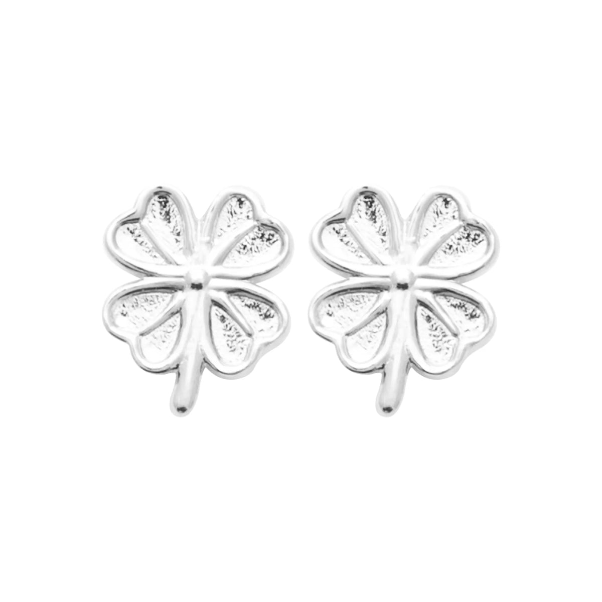 Boucles d’oreilles puces trèfle à quatre feuilles en argent rhodié