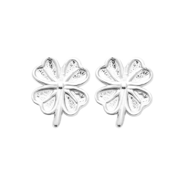 Boucles d’oreilles puces trèfle à quatre feuilles en argent rhodié