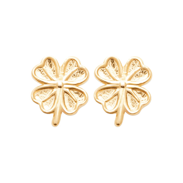 Boucles d’oreilles puces trèfle à quatre feuilles en plaqué or