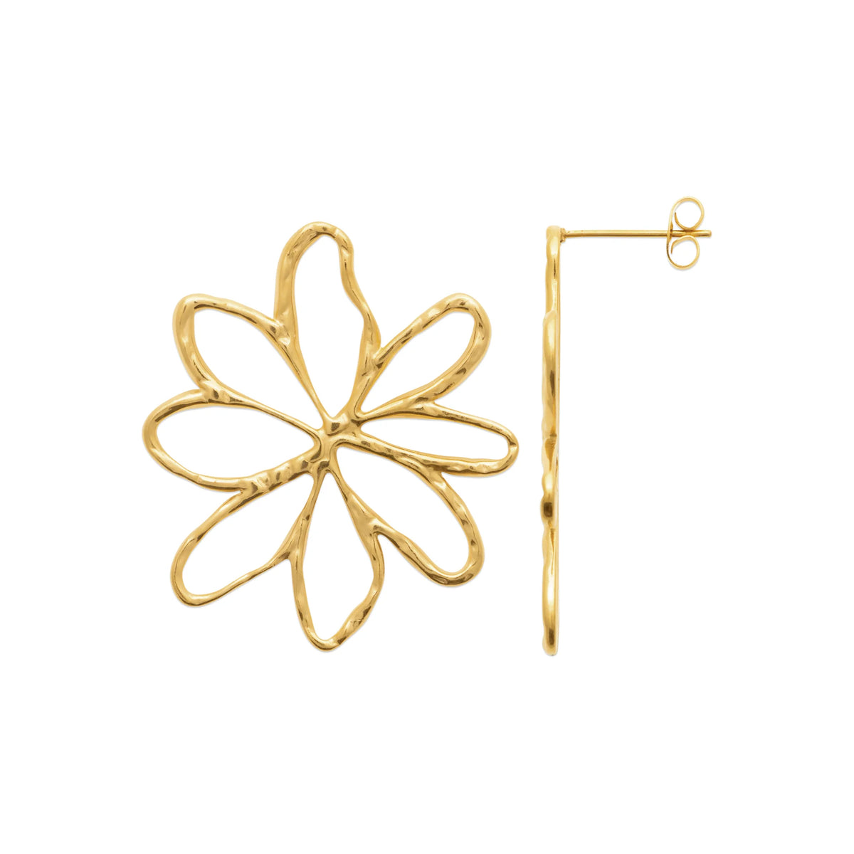 Boucles d’oreilles fleur ajourée en acier PVD doré