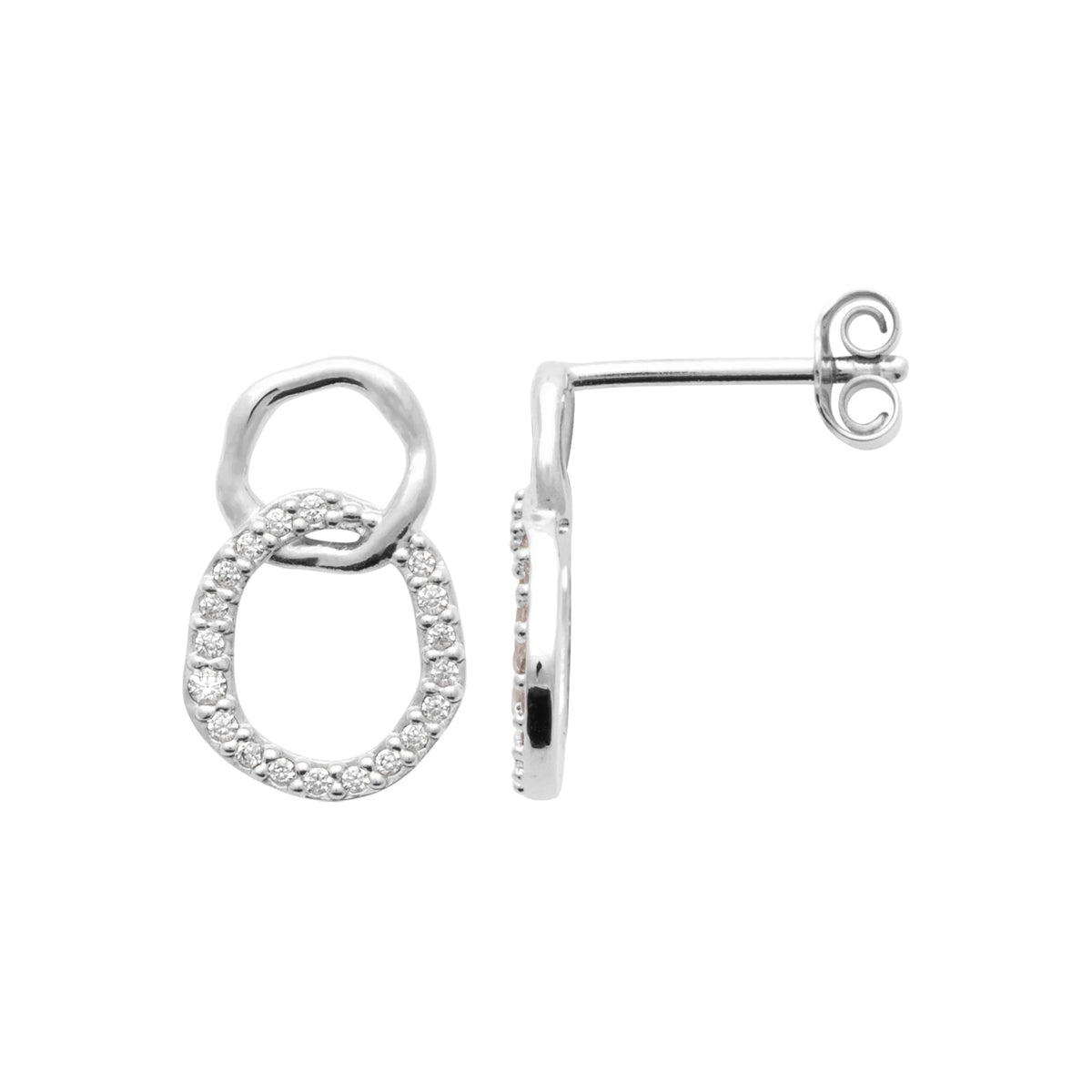 Boucles d’oreilles deux anneaux entrelacés en argent 925 et zircons