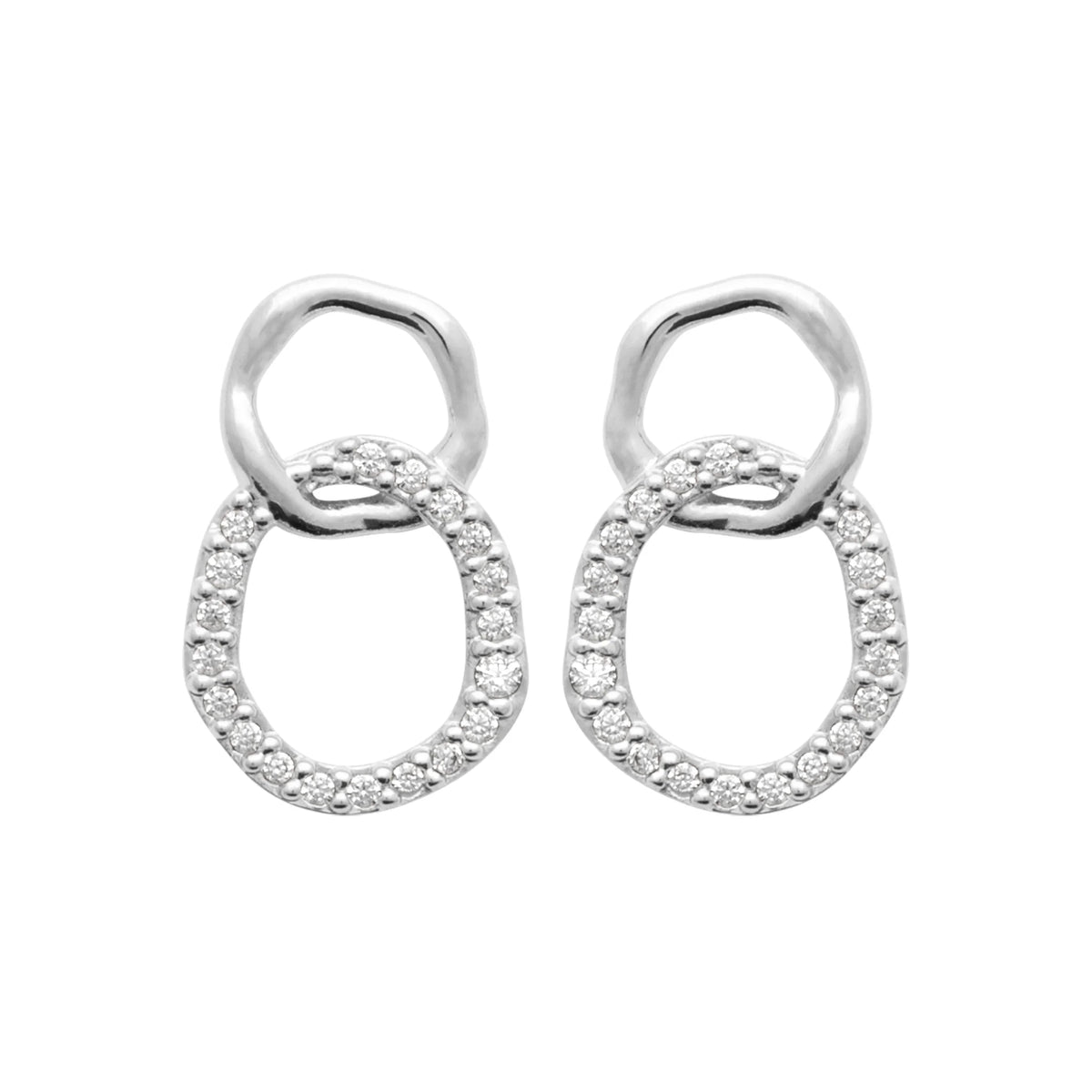 Boucles d’oreilles deux anneaux entrelacés en argent 925 et zircons