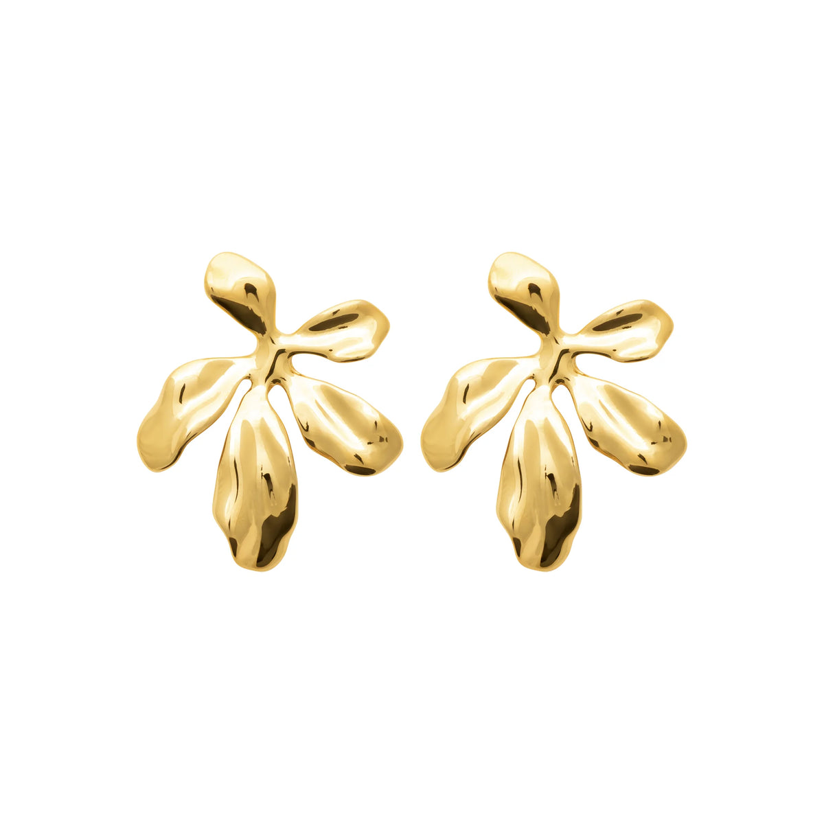 Boucles d’oreilles bouquet de feuilles martelées en acier PVD doré