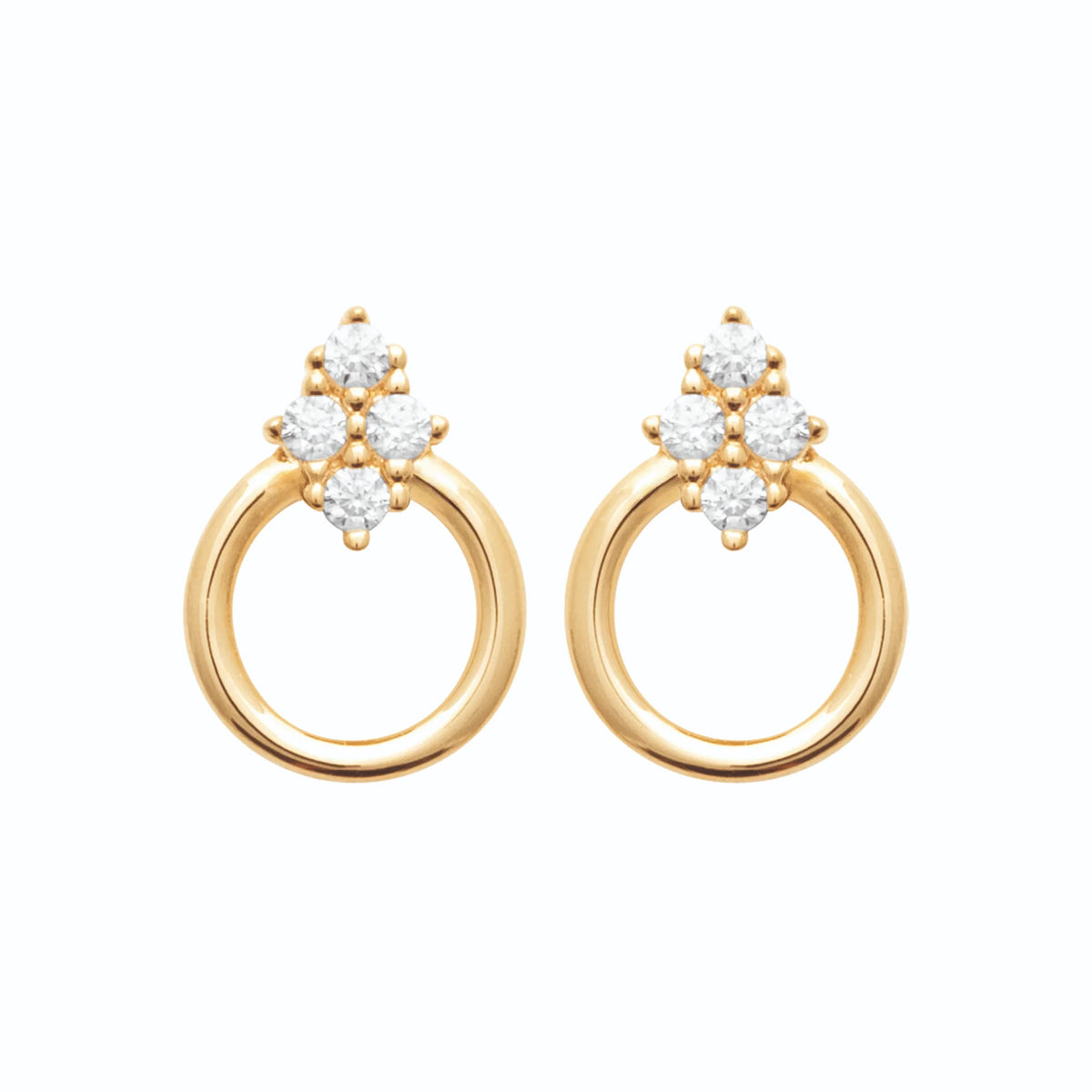 Boucles d’oreilles cercle et trèfle de zircons en plaqué or