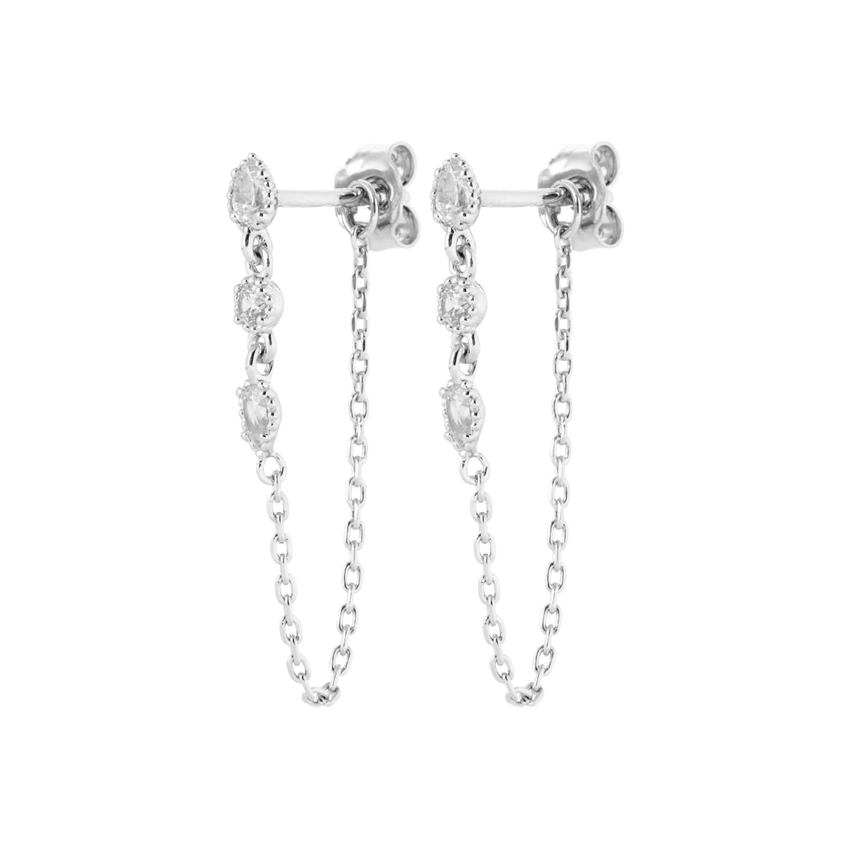 Boucles d’oreilles chaînettes traversantes à stations de zircons en argent 925