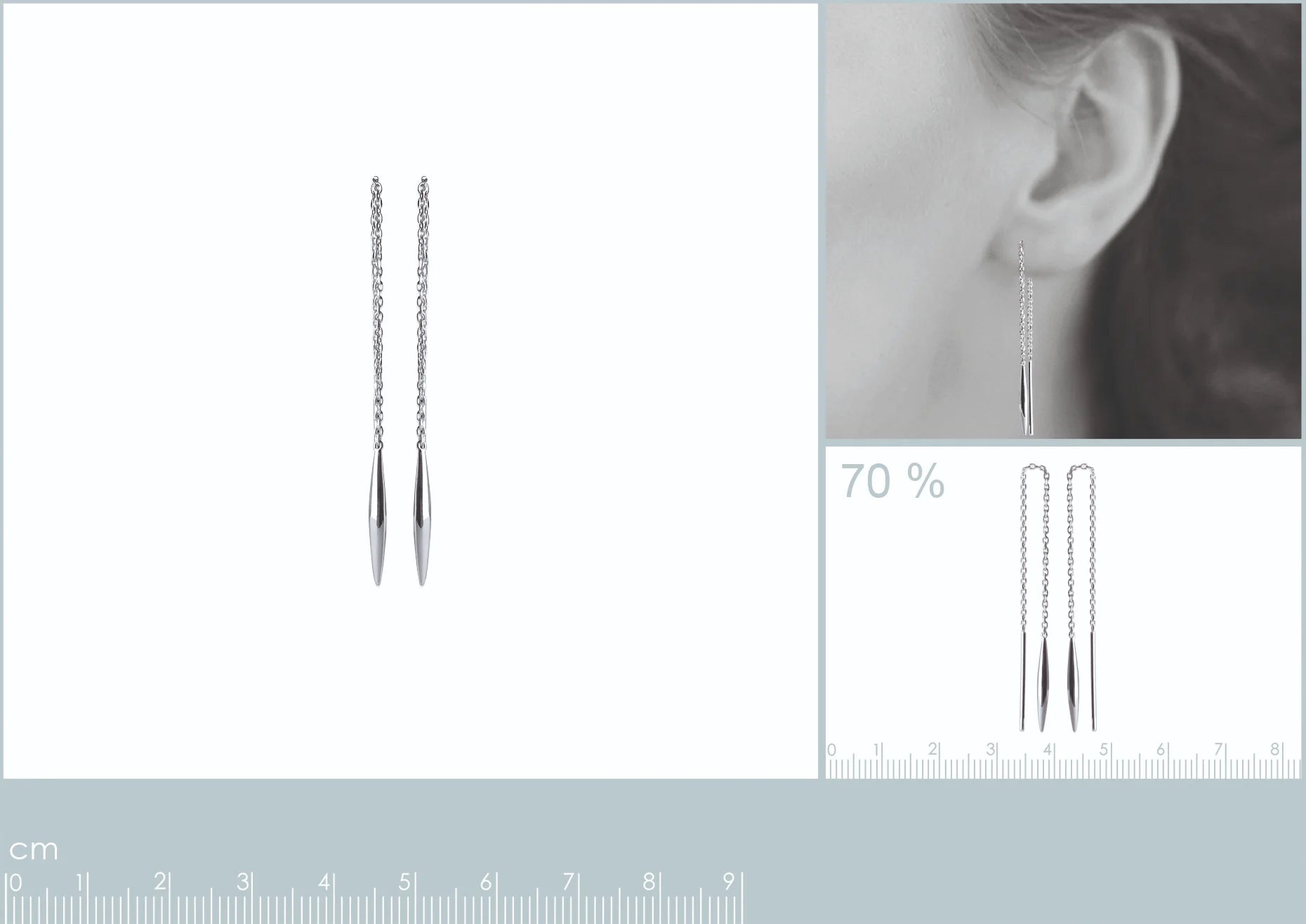 Boucles d’oreilles chaînettes traversantes et bâtonnet en argent 925 rhodié