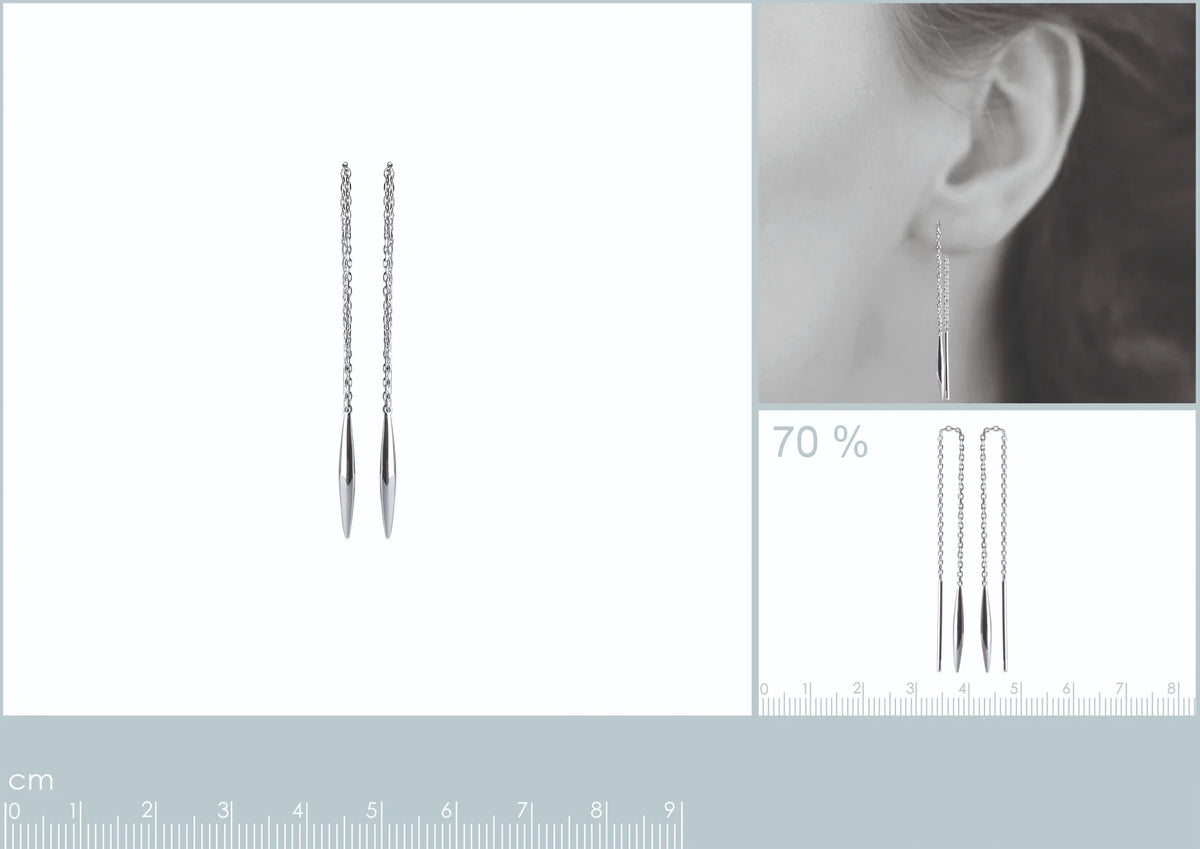 Boucles d’oreilles chaînettes traversantes et bâtonnet en argent 925 rhodié