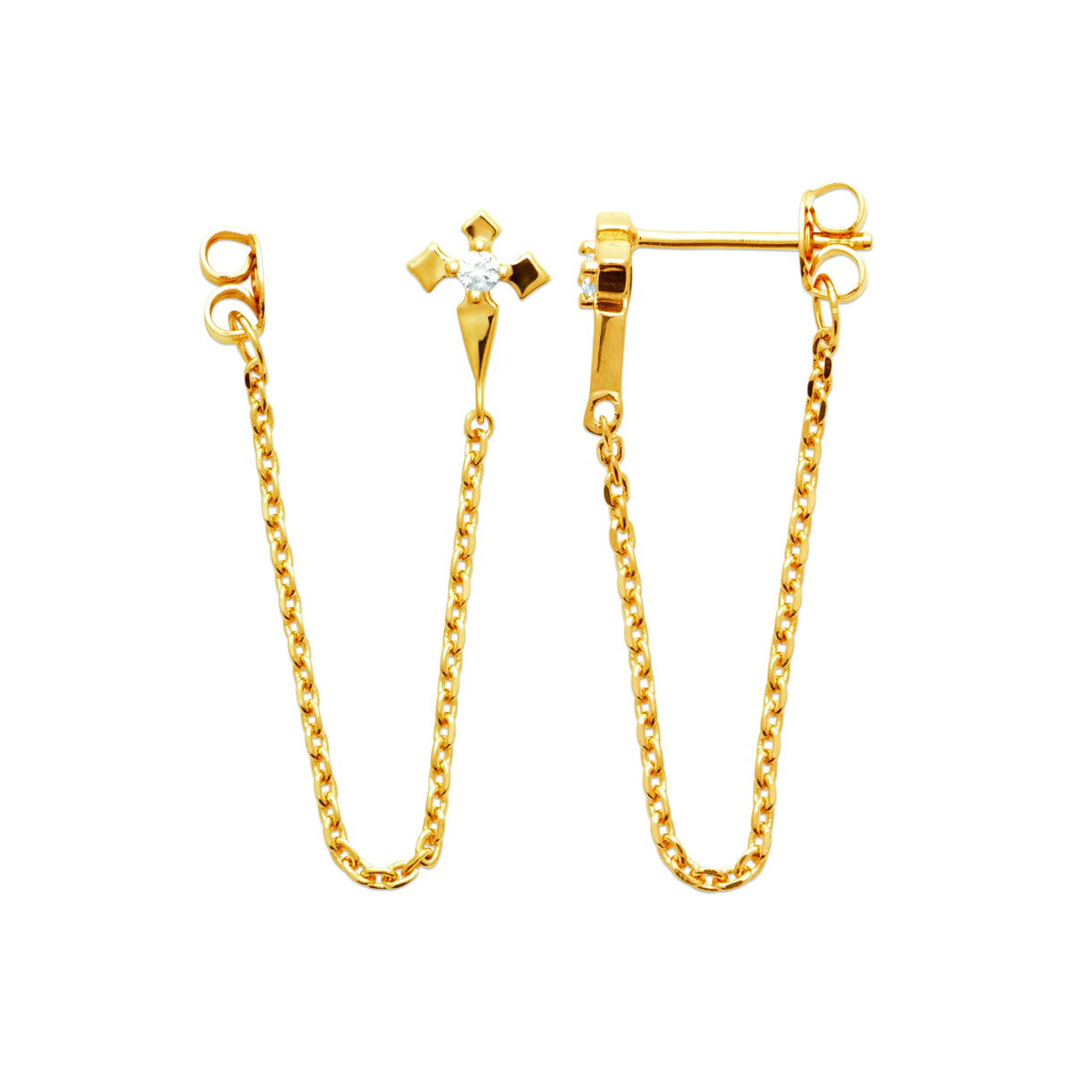 Boucles d’oreilles chaînettes traversantes étoile de zircons en plaqué or