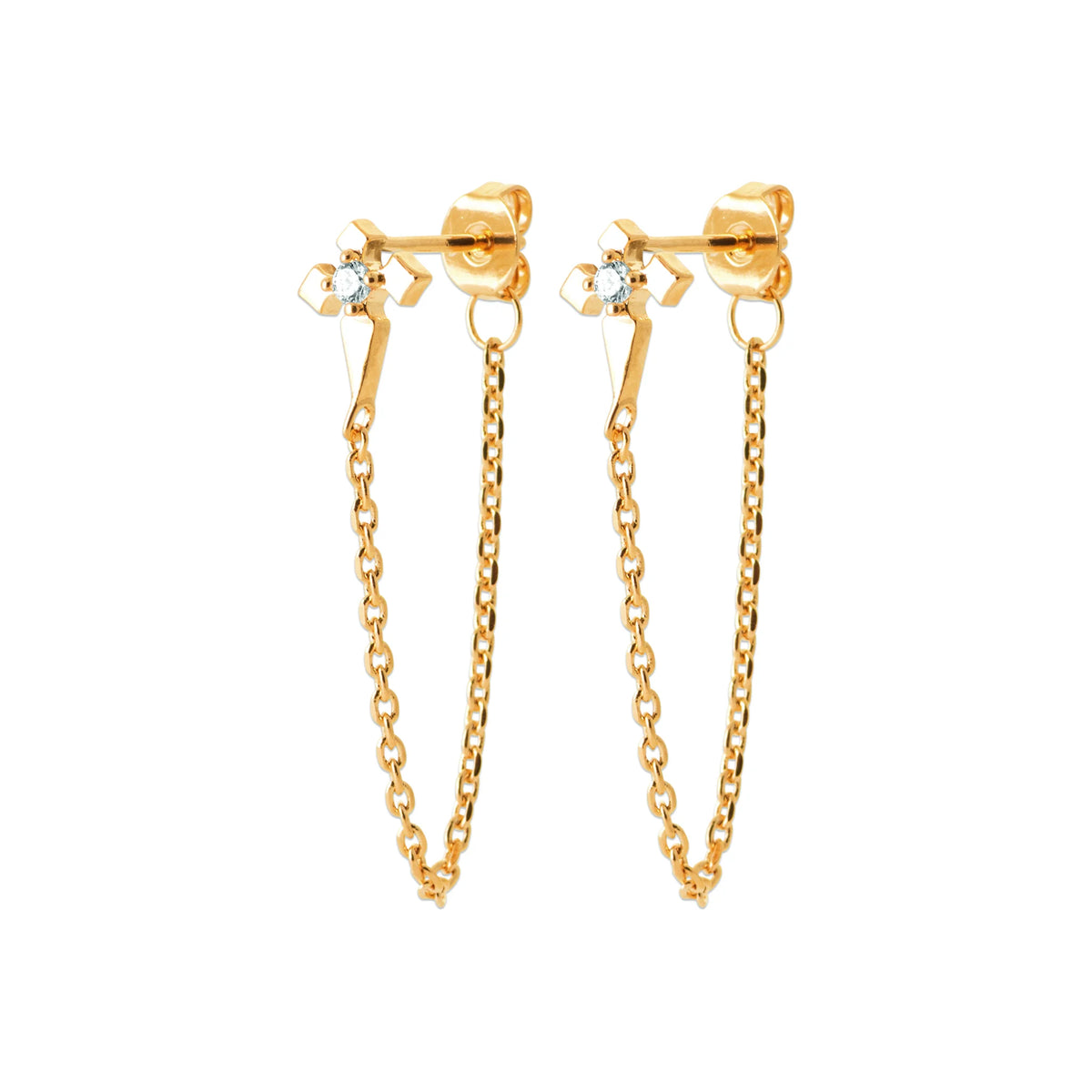 Boucles d’oreilles chaînettes traversantes étoile de zircons en plaqué or