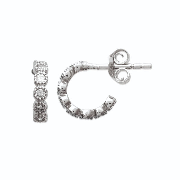 Boucles d’oreilles créoles 10 mm serties clos de zircons en argent 925, autre vue