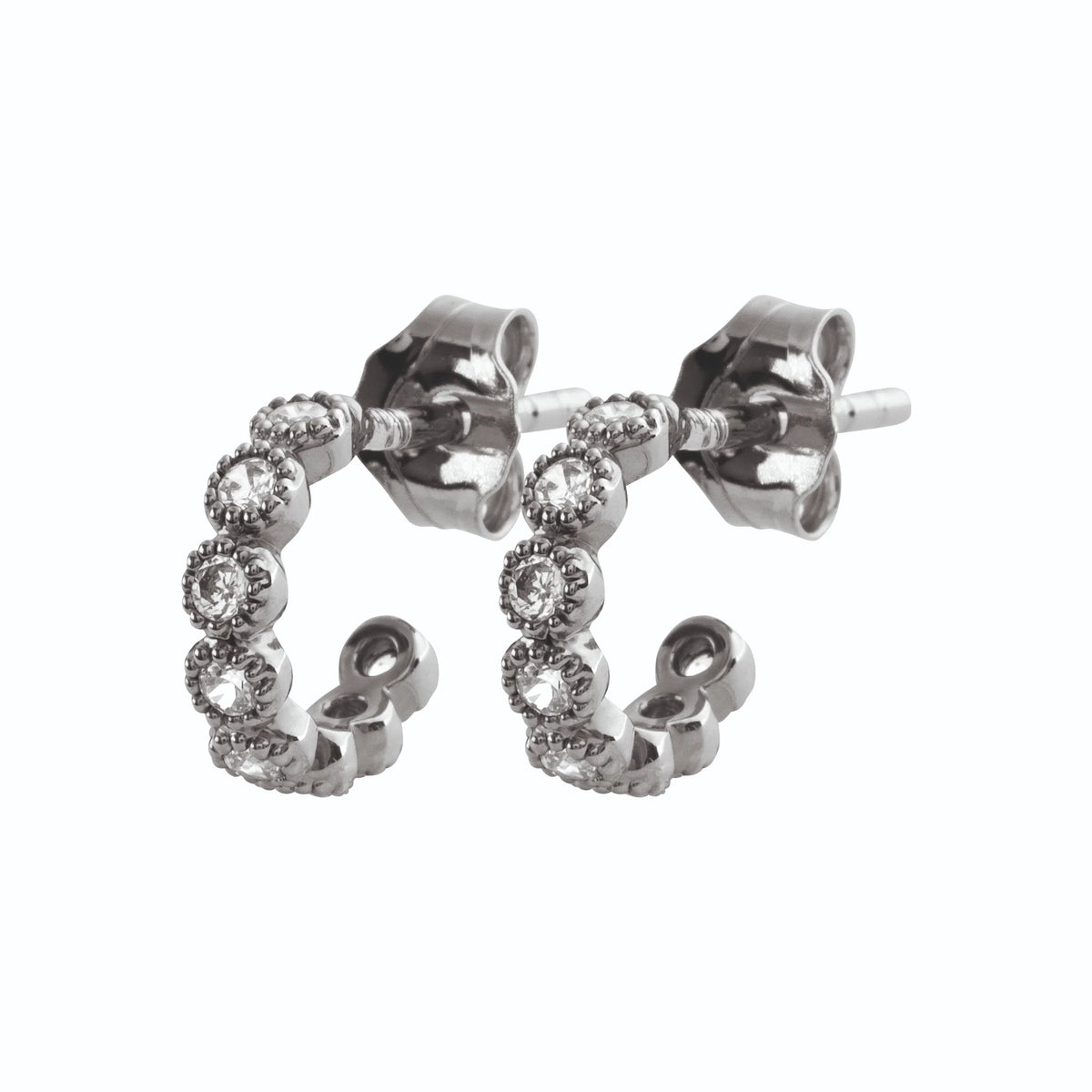 Boucles d’oreilles créoles 10 mm serties clos de zircons en argent 925, vue de face