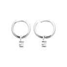 Boucles d’oreilles créoles 12 mm et pampille zircon en argent 925, vue de profil