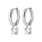 Boucles d’oreilles créoles 12 mm et pampille zircon en argent 925, vue de face