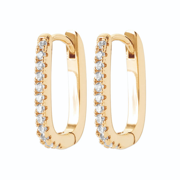 Boucles d’oreilles créoles allongées serties de zircons en plaqué or