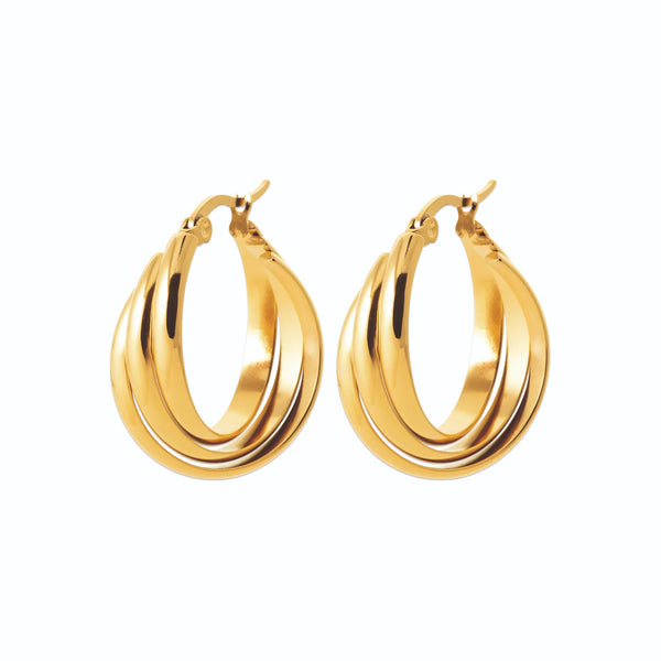 Boucles d’oreilles créoles anneaux entrelacés en acier PVD doré