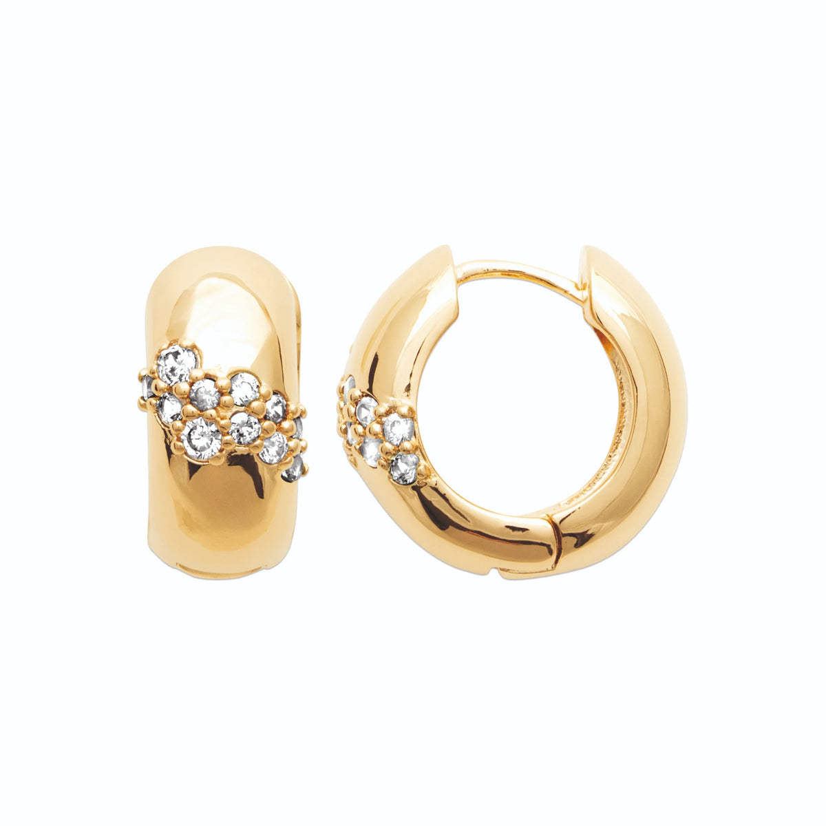 Boucles d’oreilles créoles bombées et bande de zircons en plaqué or