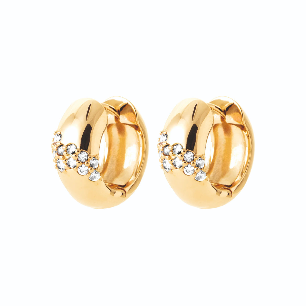 Boucles d’oreilles créoles bombées et bande de zircons en plaqué or