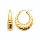 Boucles d’oreilles créoles bombées godronnées 25 mm en acier PVD doré