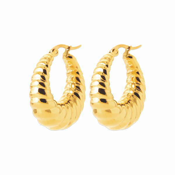 Boucles d’oreilles créoles bombées godronnées 25 mm en acier PVD doré