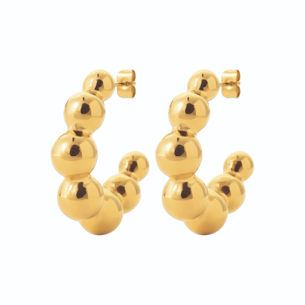 Boucles d’oreilles créoles boules graduées en acier PVD doré
